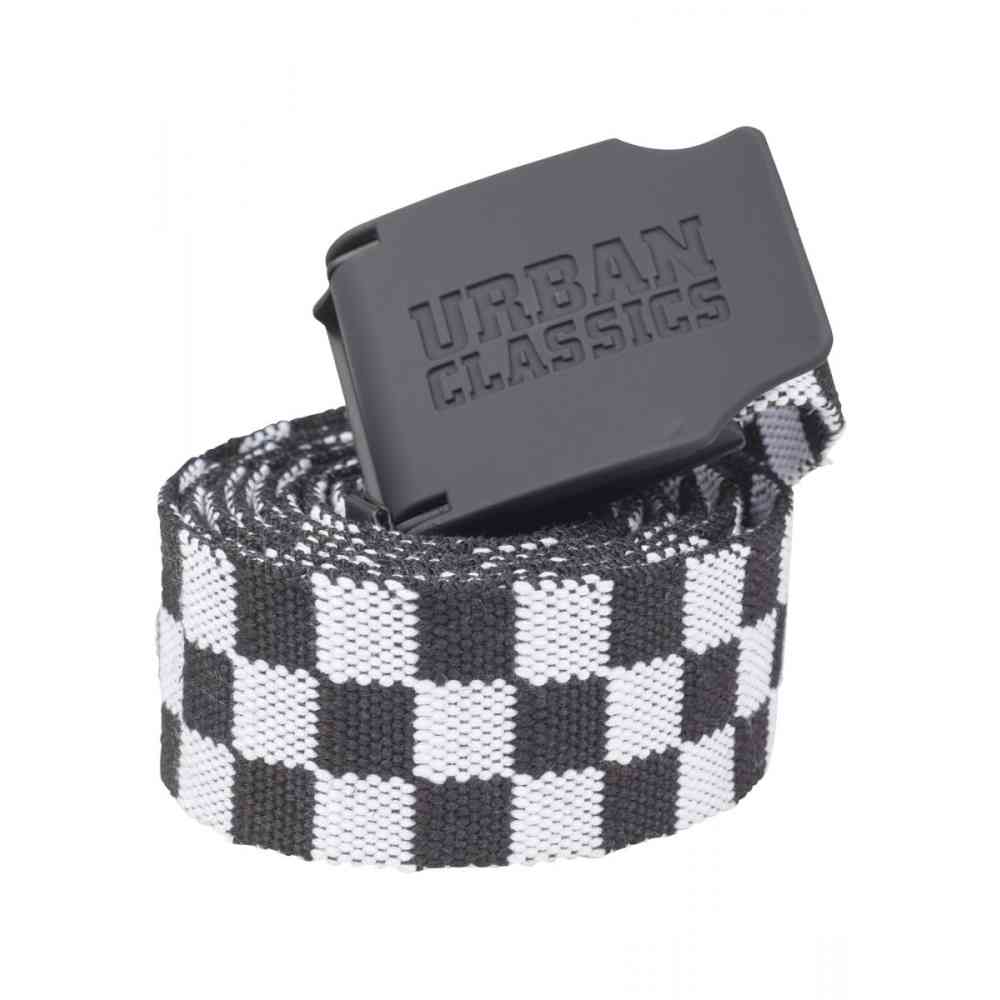 Urban Classics - UC Canvas Belt Checkerboard 150cm black/white one size Canvas riem - Zwart/Wit